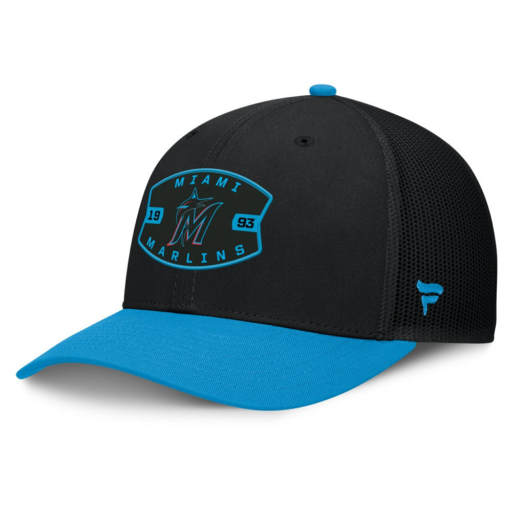 Black/Blue Miami Marlins Fanatics Cutoff Adjustable Trucker Hat