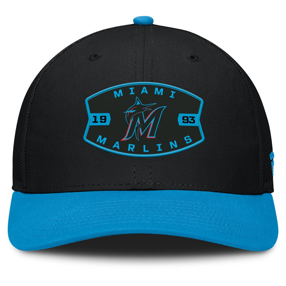 Black/Blue Miami Marlins Fanatics Cutoff Adjustable Trucker Hat
