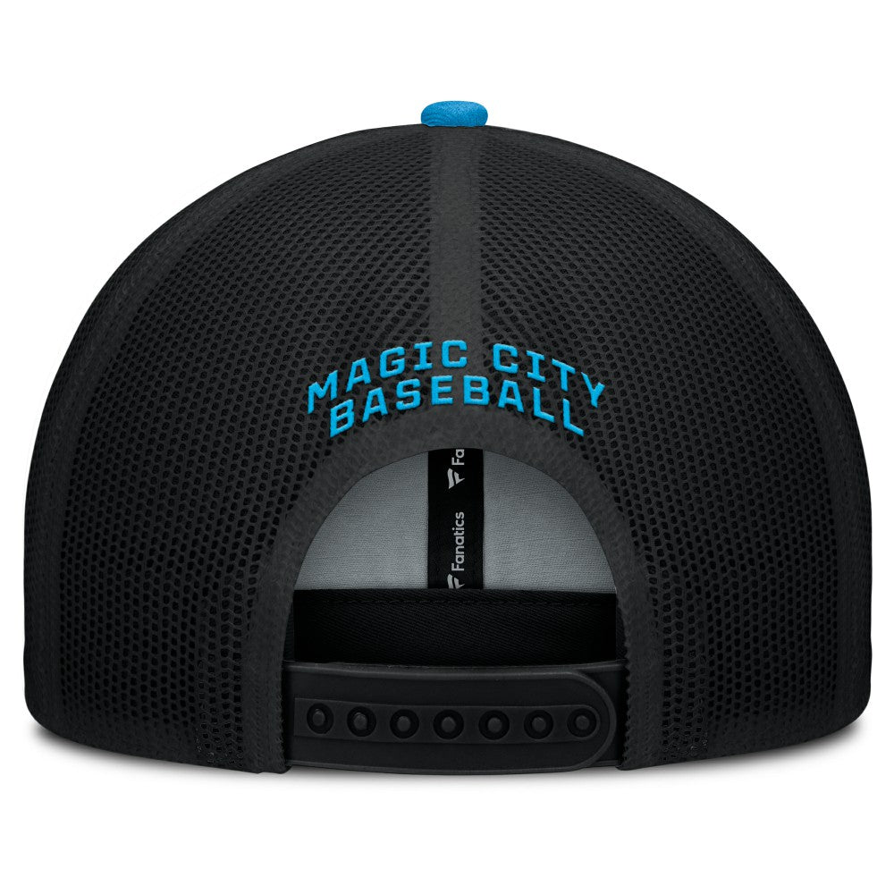 Black/Blue Miami Marlins Fanatics Cutoff Adjustable Trucker Hat