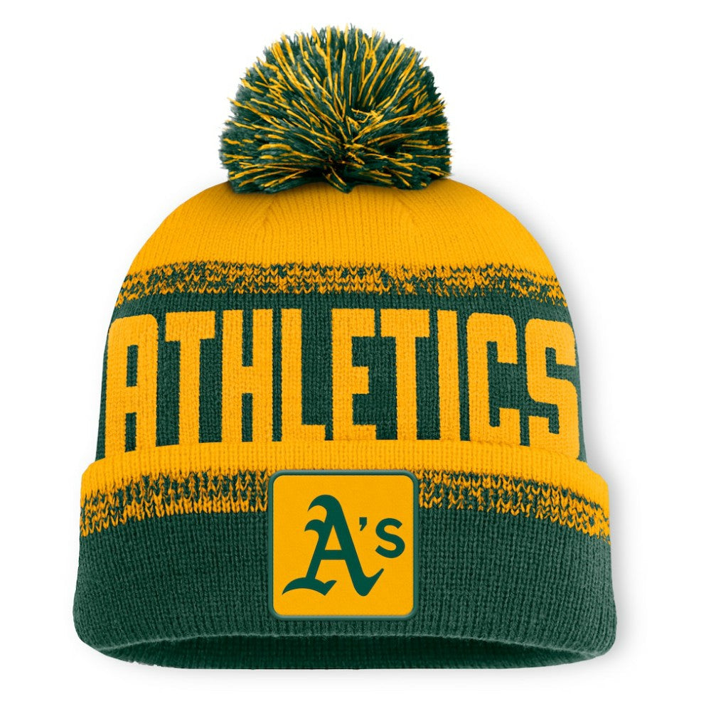 Green/Gold Athletics Fanatics No-Doubter Cuffed Knit Hat with Pom