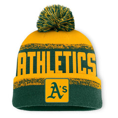 Green/Gold Athletics Fanatics No-Doubter Cuffed Knit Hat with Pom