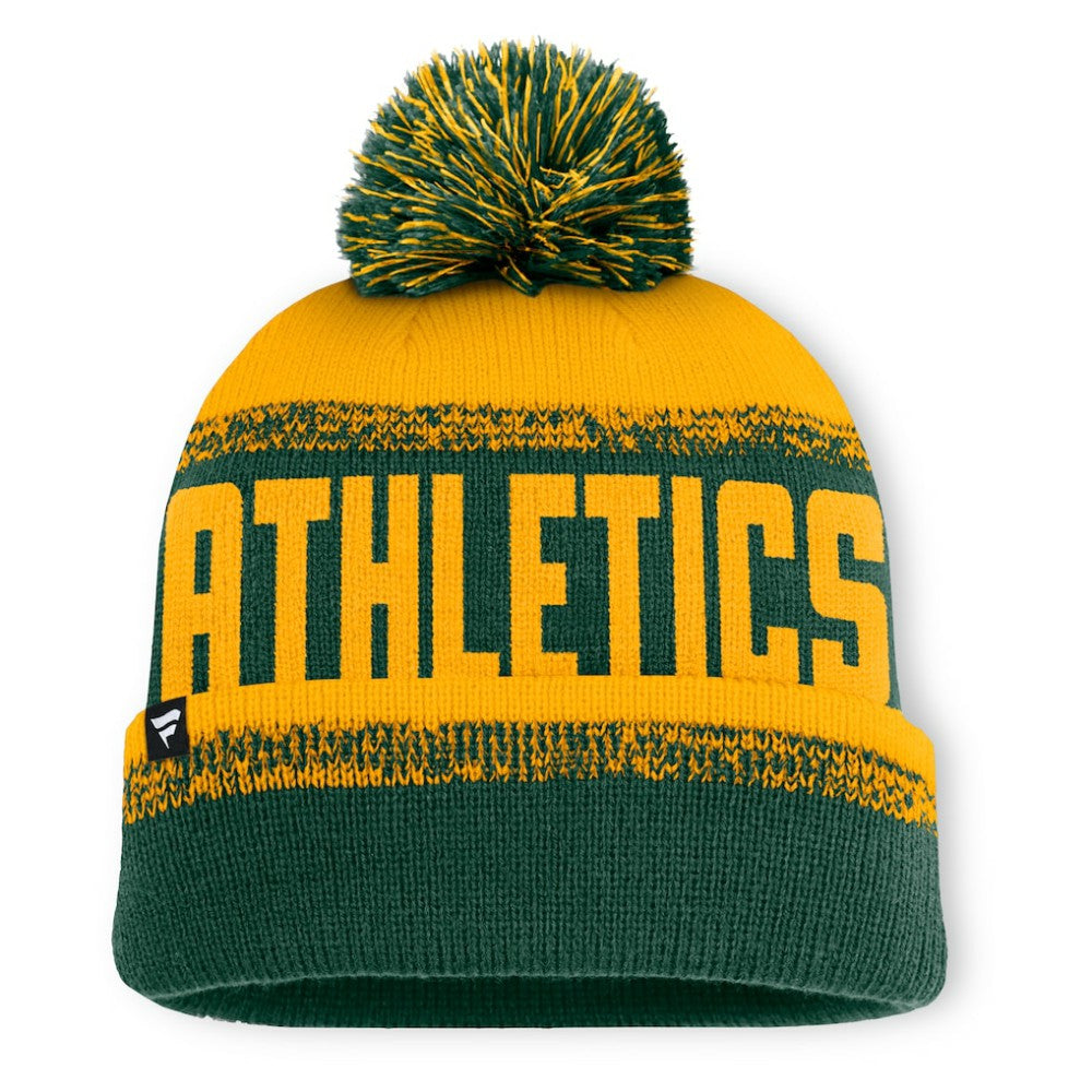 Green/Gold Athletics Fanatics No-Doubter Cuffed Knit Hat with Pom