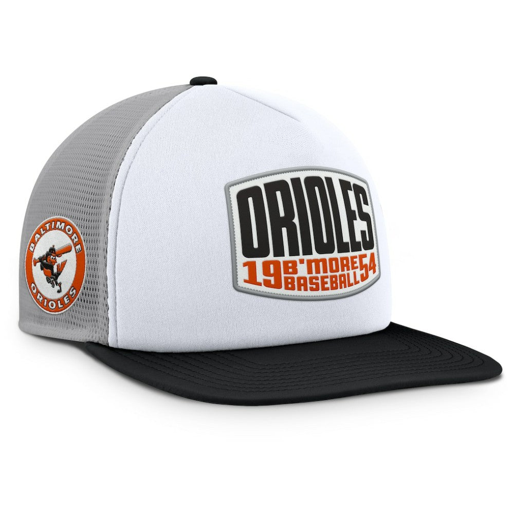 Gray/White Baltimore Orioles Fanatics Cranked Foam Front Patch Trucker Adjustable Hat