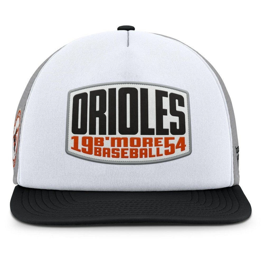 Gray/White Baltimore Orioles Fanatics Cranked Foam Front Patch Trucker Adjustable Hat