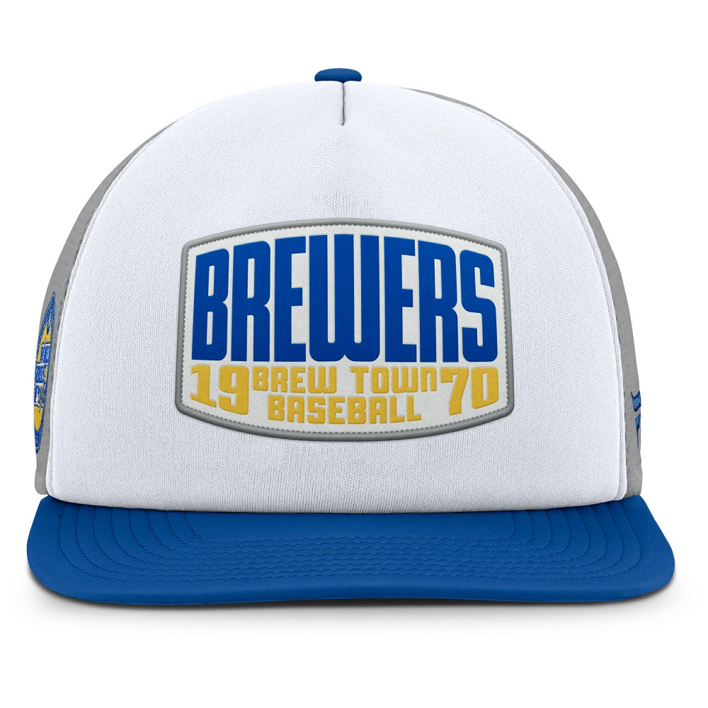 Gray/White Milwaukee Brewers Fanatics Cranked Foam Front Patch Trucker Adjustable Hat