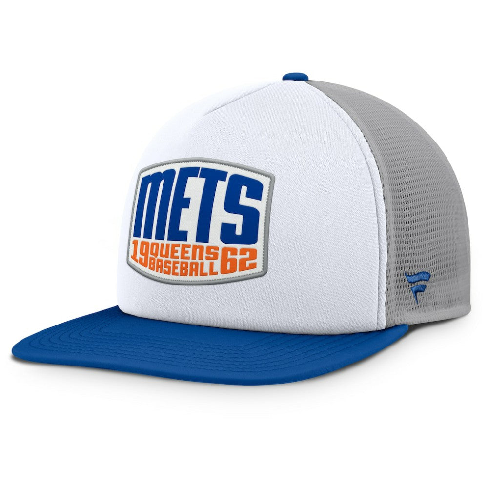 Gray/White New York Mets Fanatics Cranked Foam Front Patch Trucker Adjustable Hat