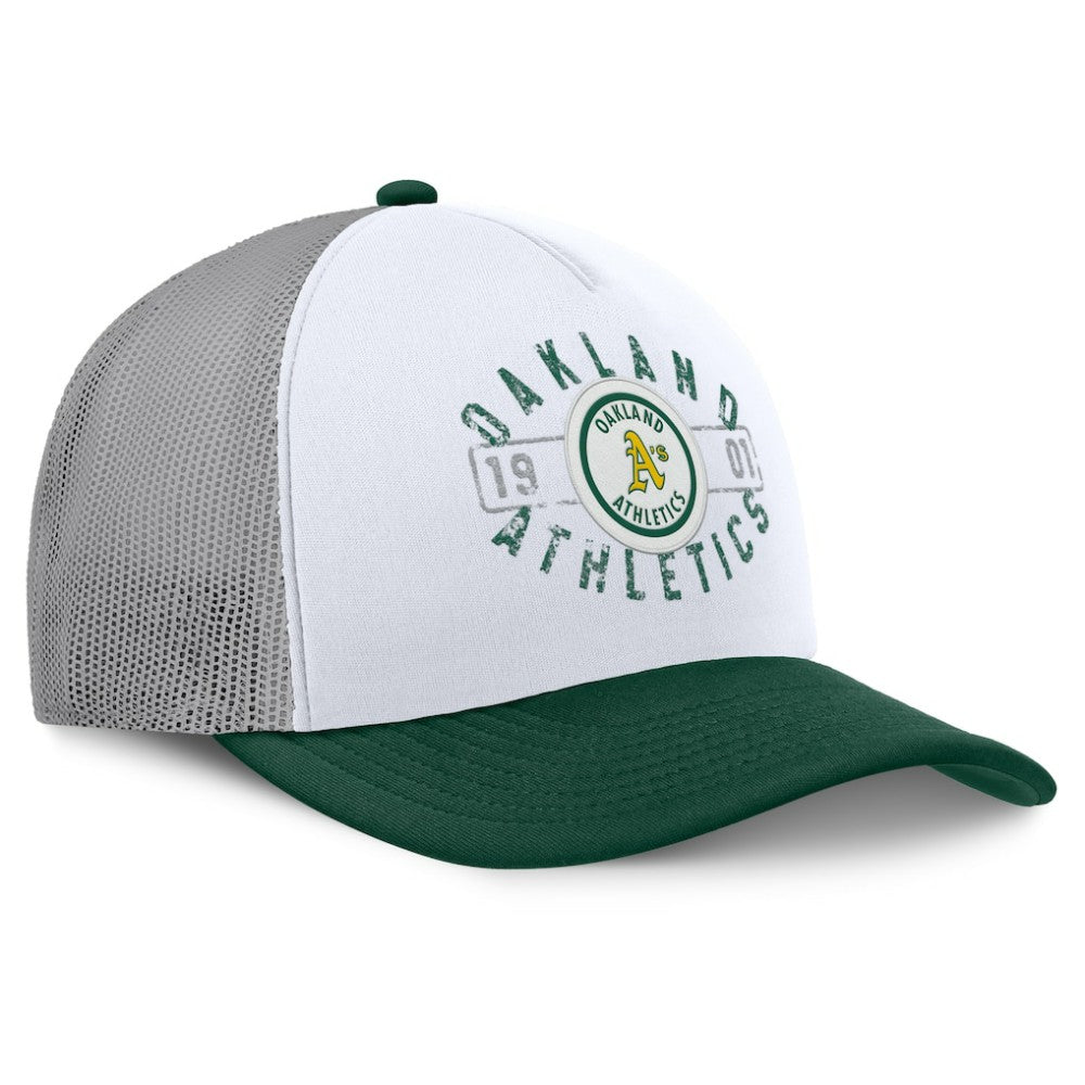White/Green Athletics Fanatics Designated A-Frame Foam Front Trucker Adjustable Hat