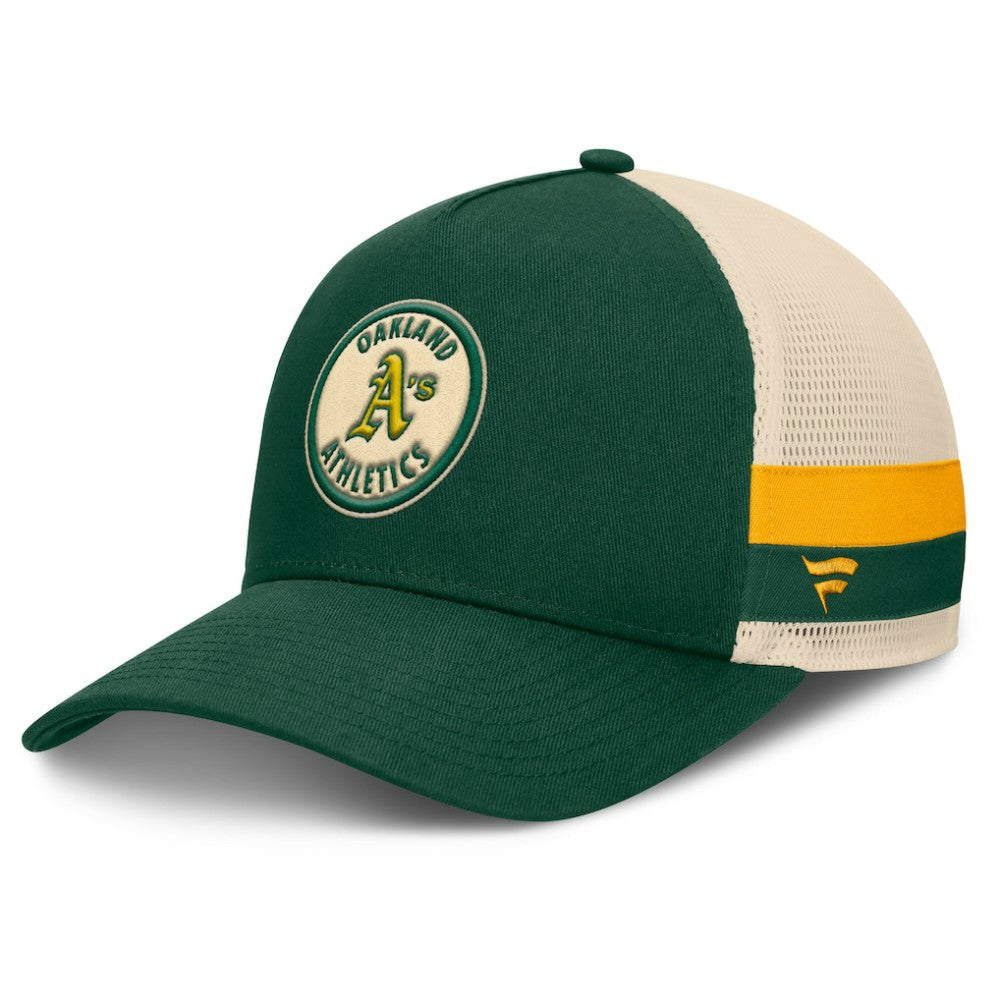 Green/Natural Athletics Fanatics Inherited Side Stripe Trucker Adjustable Hat
