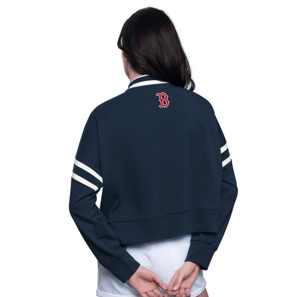 Navy Boston Red Sox Starter Women's Power Play Cropped Pullover Sweatshirt