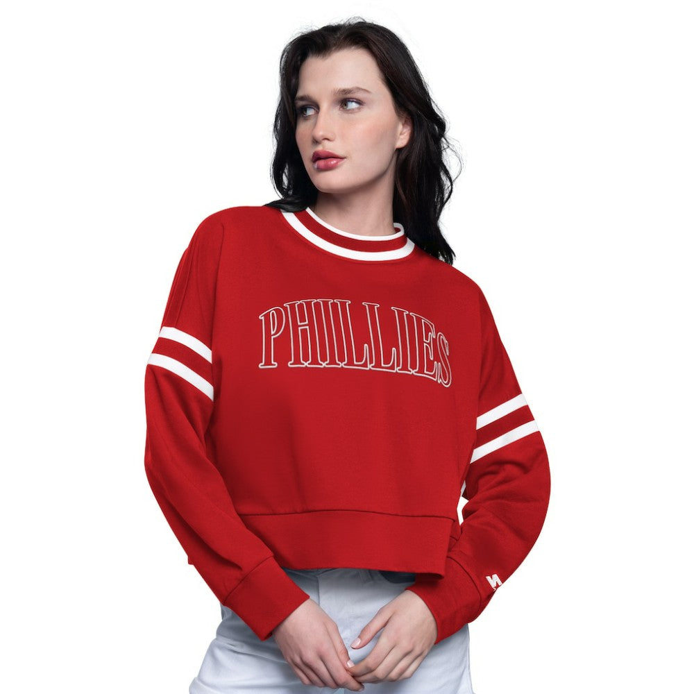 Red Philadelphia Phillies Starter Women's Power Play Cropped Pullover Sweatshirt