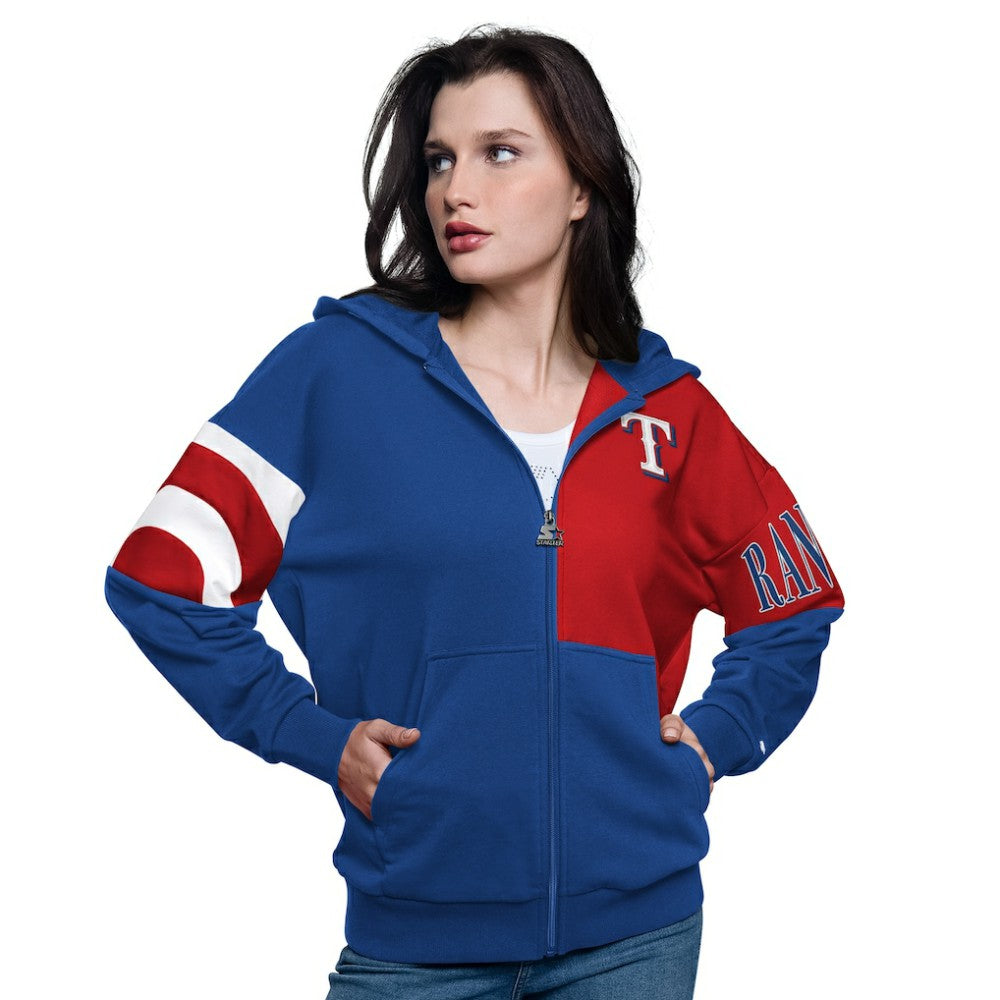 Royal/Red Texas Rangers Starter Women's Curve Ball Full Zip Hoodie Sweatshirt