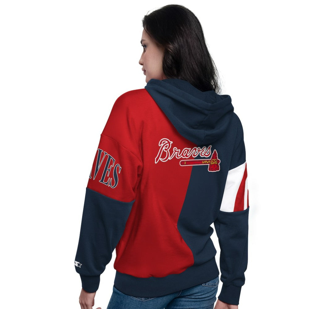 Navy/Red Atlanta Braves Starter Women's Curve Ball Full Zip Hoodie Sweatshirt