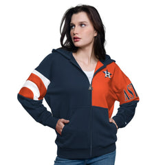 Navy/Orange Houston Astros Starter Women's Curve Ball Full Zip Hoodie Sweatshirt