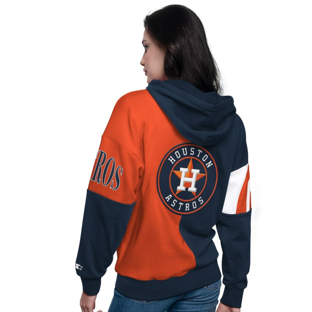 Navy/Orange Houston Astros Starter Women's Curve Ball Full Zip Hoodie Sweatshirt