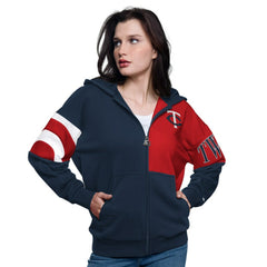 Navy/Red Minnesota Twins Starter Women's Curve Ball Full Zip Hoodie Sweatshirt