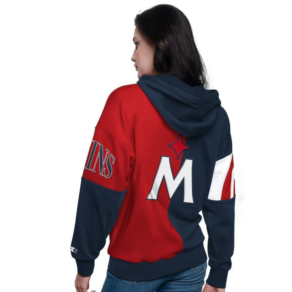 Navy/Red Minnesota Twins Starter Women's Curve Ball Full Zip Hoodie Sweatshirt