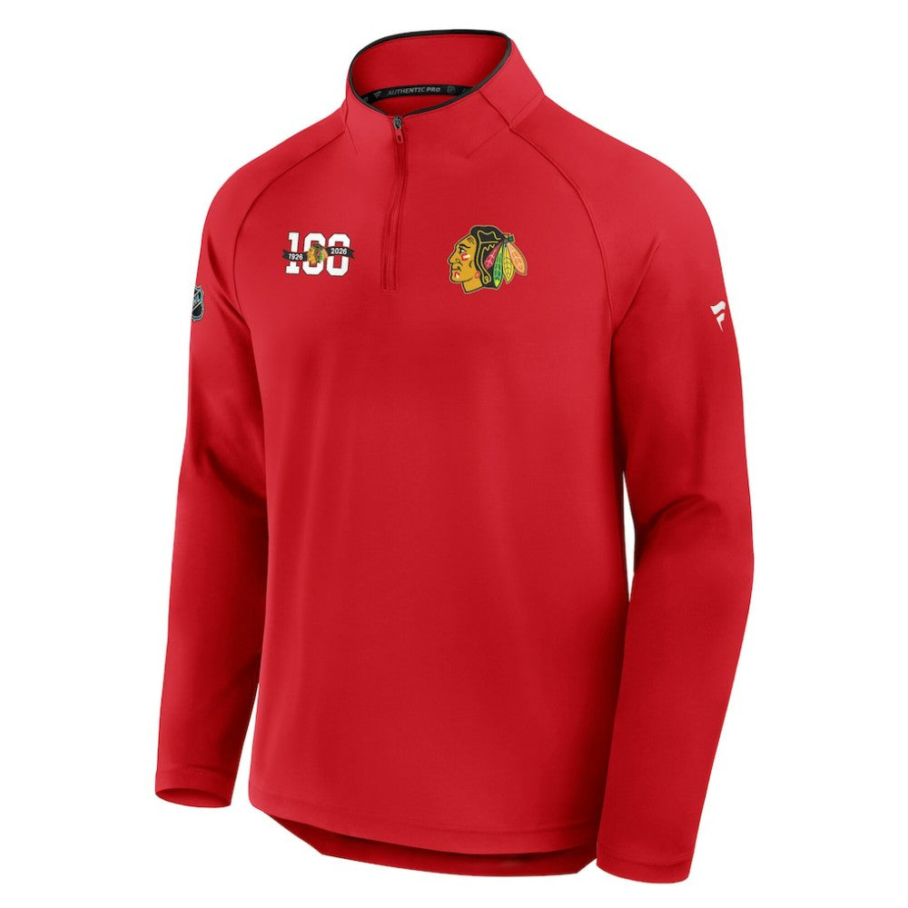 NHL Chicago Blackhawks Fanatics Authentic Pro Rink Training Centennial Raglan Quarter-Zip Pullover