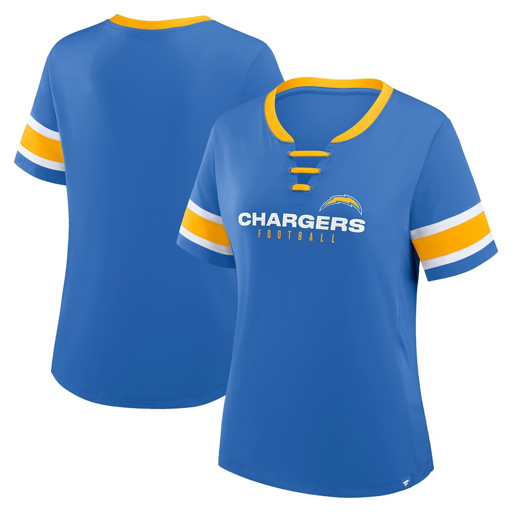 Women's Redzone Draw Play Athena Lace-Up T-Shirt - Los Angeles Chargers T-shirts