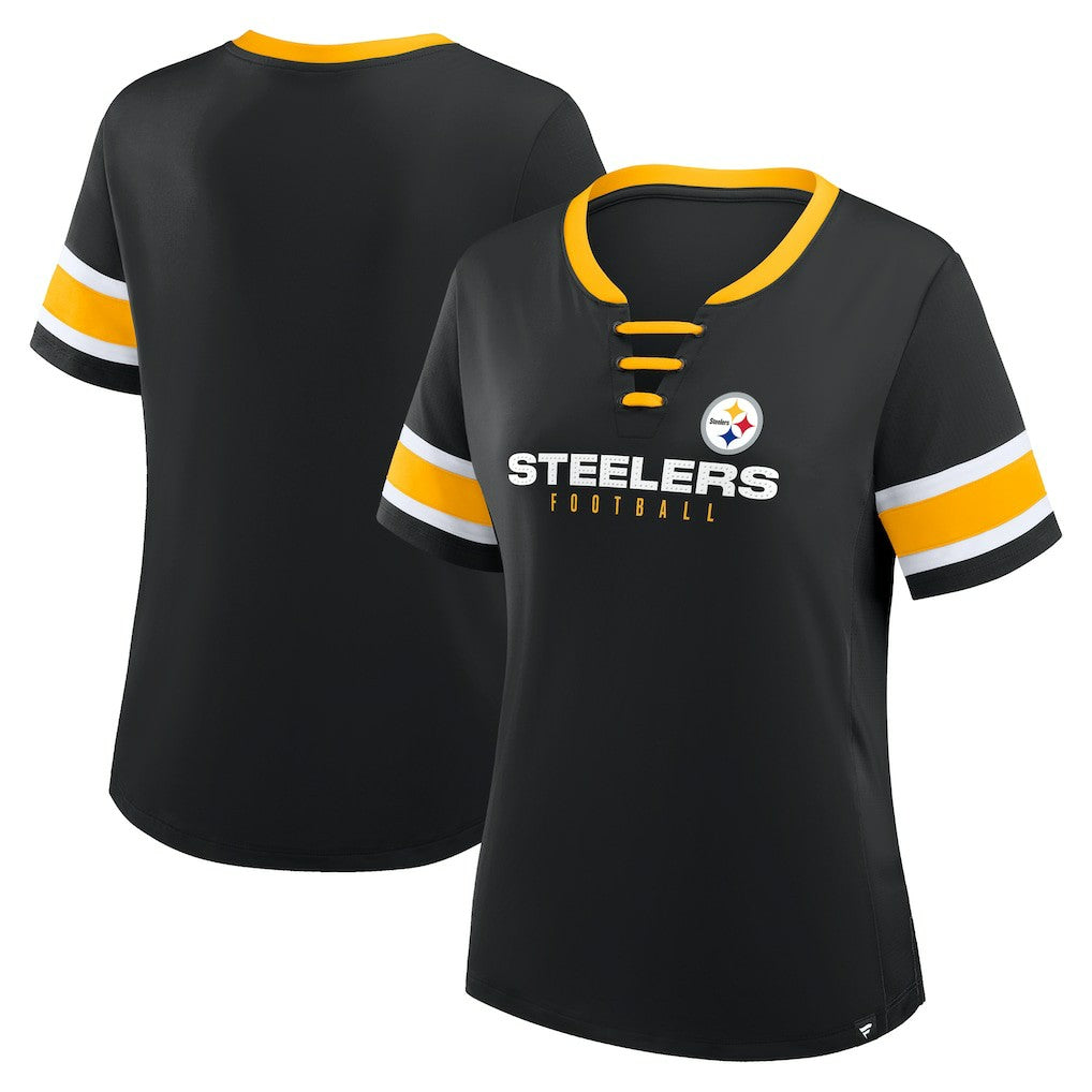 Women's Redzone Draw Play Athena Lace-Up T-Shirt - Pittsburgh Steelers T-shirts