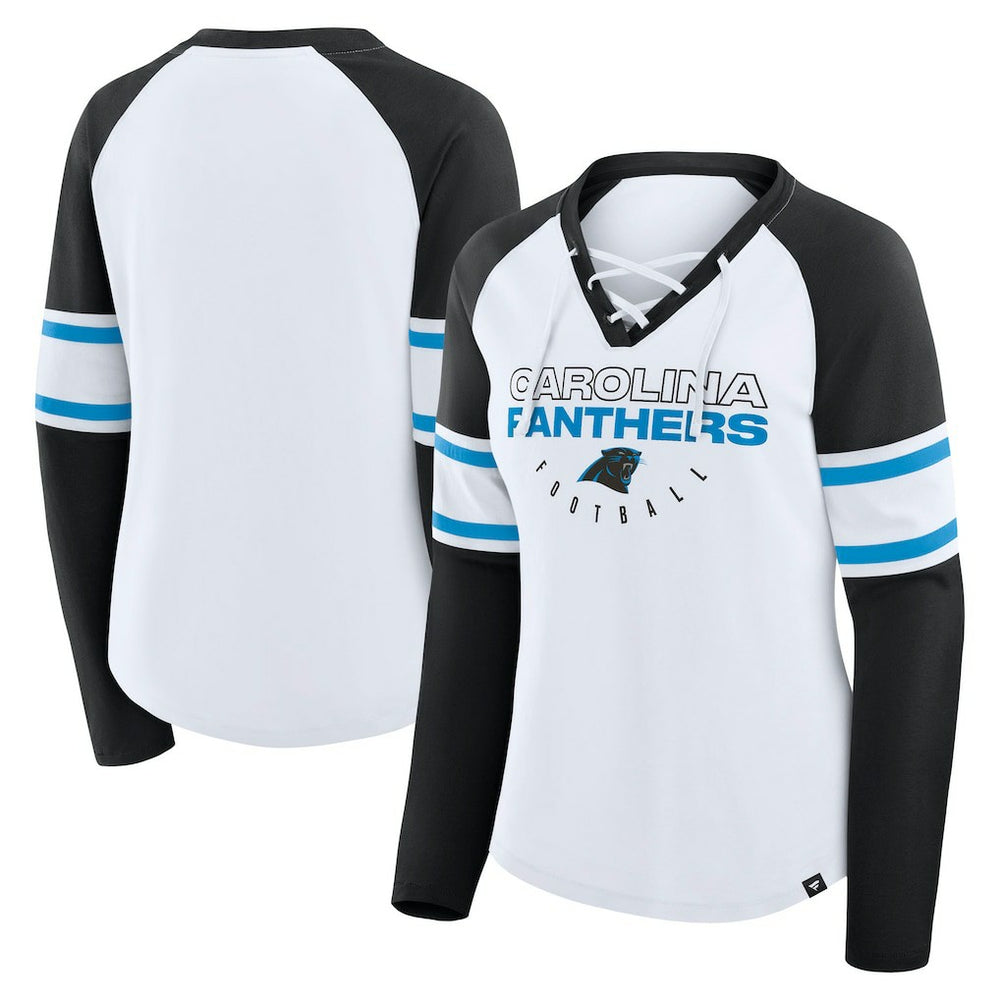 Women's Redzone Blitz Package Raglan Lace-Up V-Neck Long Sleeve T-Shirt - Carolina Panthers T-shirts