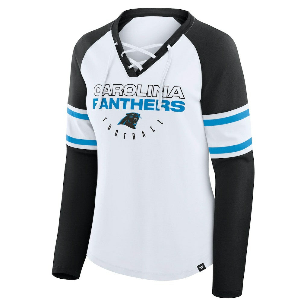 Women's Redzone Blitz Package Raglan Lace-Up V-Neck Long Sleeve T-Shirt - Carolina Panthers T-shirts