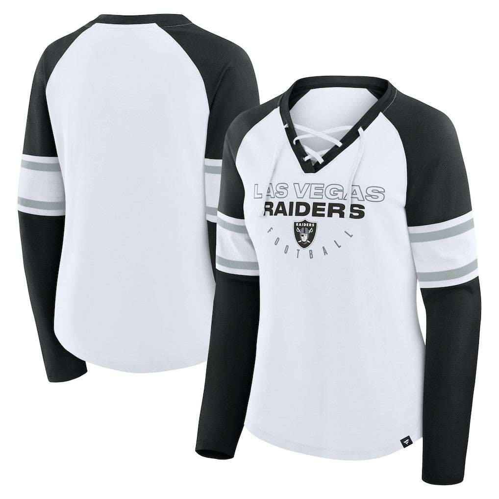 Women's Redzone Blitz Package Raglan Lace-Up V-Neck Long Sleeve T-Shirt - Las Vegas Raiders T-shirts