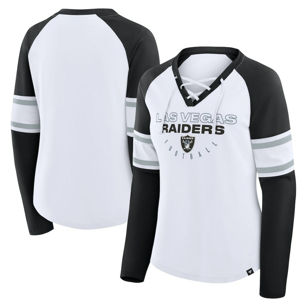 Women's Redzone Blitz Package Raglan Lace-Up V-Neck Long Sleeve T-Shirt - Las Vegas Raiders T-shirts