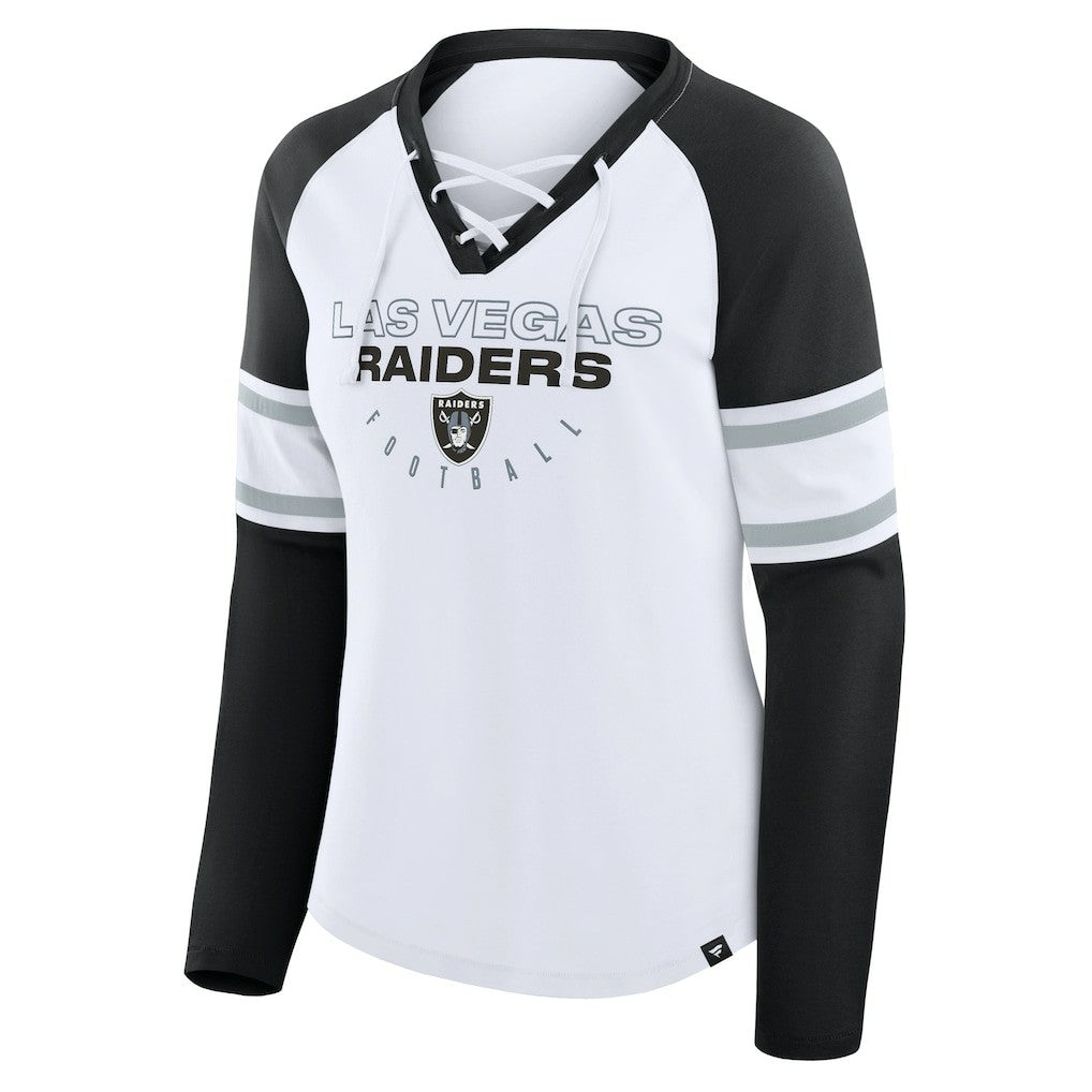 Women's Redzone Blitz Package Raglan Lace-Up V-Neck Long Sleeve T-Shirt - Las Vegas Raiders T-shirts