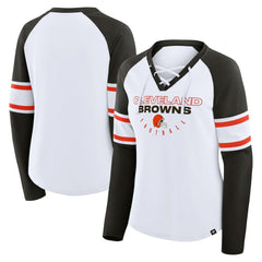 Women's Redzone Blitz Package Raglan Lace-Up V-Neck Long Sleeve T-Shirt - Cleveland Browns T-shirts