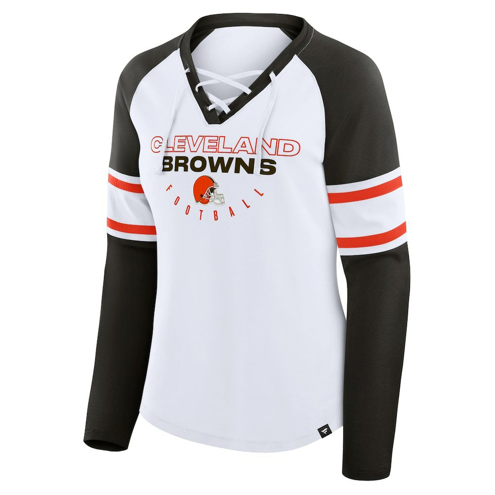 Women's Redzone Blitz Package Raglan Lace-Up V-Neck Long Sleeve T-Shirt - Cleveland Browns T-shirts