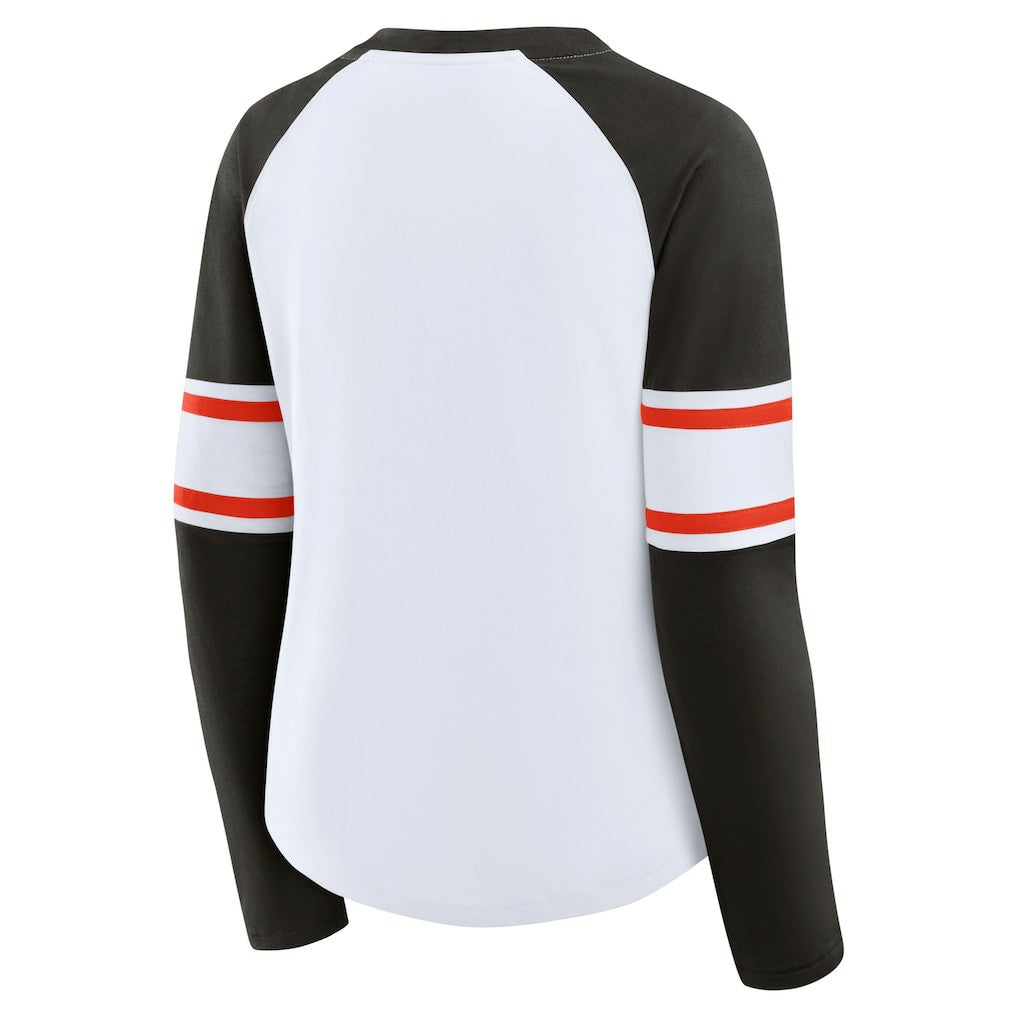Women's Redzone Blitz Package Raglan Lace-Up V-Neck Long Sleeve T-Shirt - Cleveland Browns T-shirts