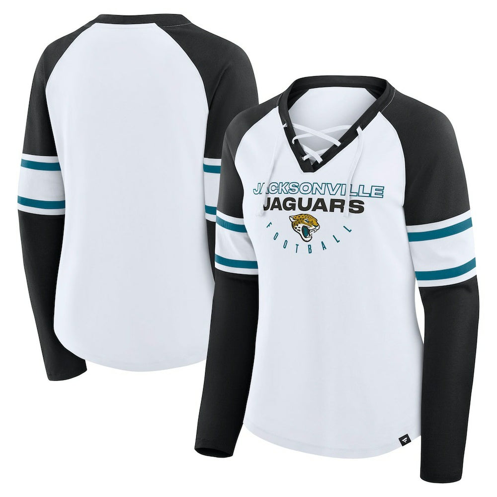Women's Redzone Blitz Package Raglan Lace-Up V-Neck Long Sleeve T-Shirt - Jacksonville Jaguars T-shirts
