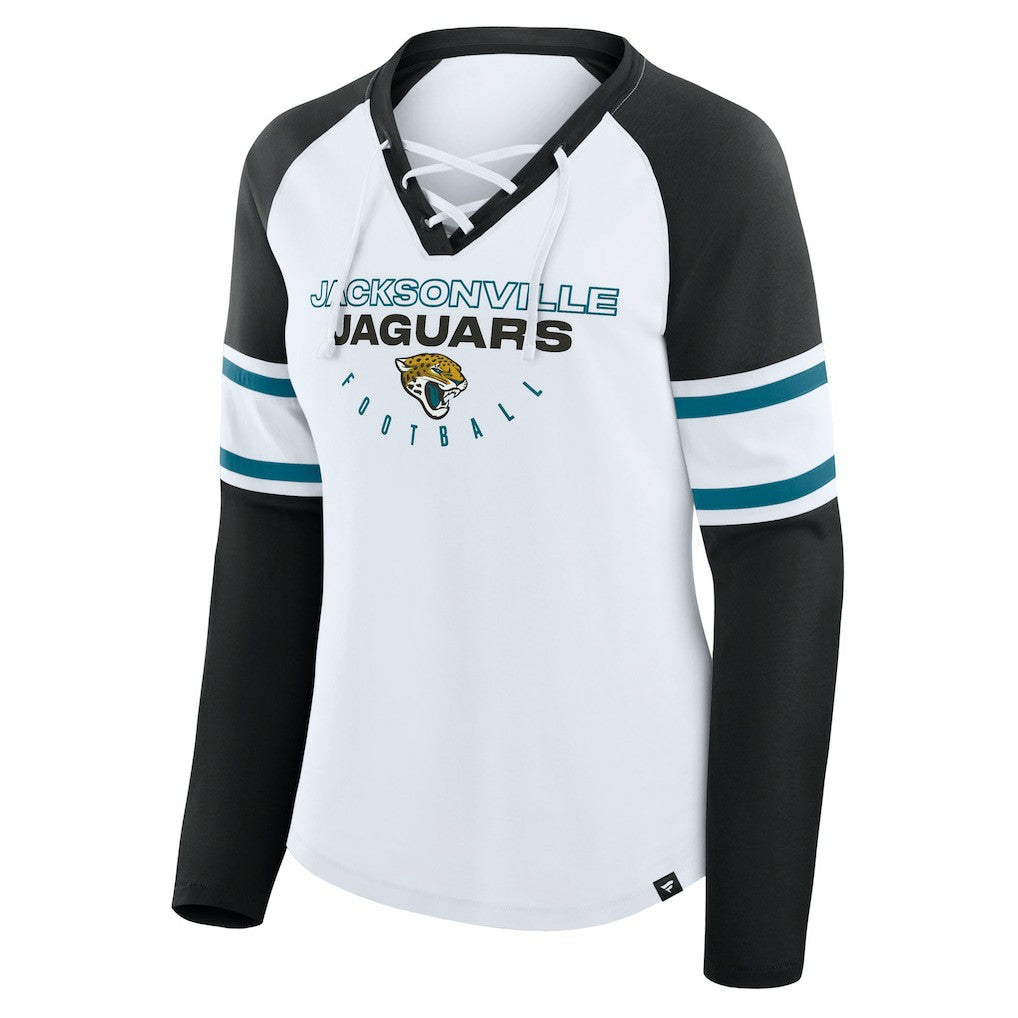Women's Redzone Blitz Package Raglan Lace-Up V-Neck Long Sleeve T-Shirt - Jacksonville Jaguars T-shirts