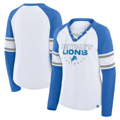 Women's Redzone Blitz Package Raglan Lace-Up V-Neck Long Sleeve T-Shirt - Detroit Lions T-shirts