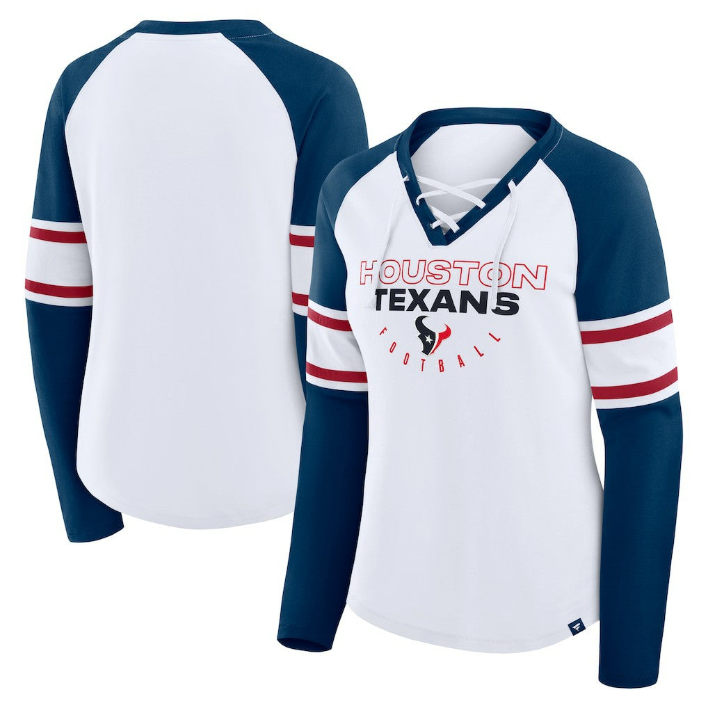 Women's Redzone Blitz Package Raglan Lace-Up V-Neck Long Sleeve T-Shirt - Houston Texans T-shirts