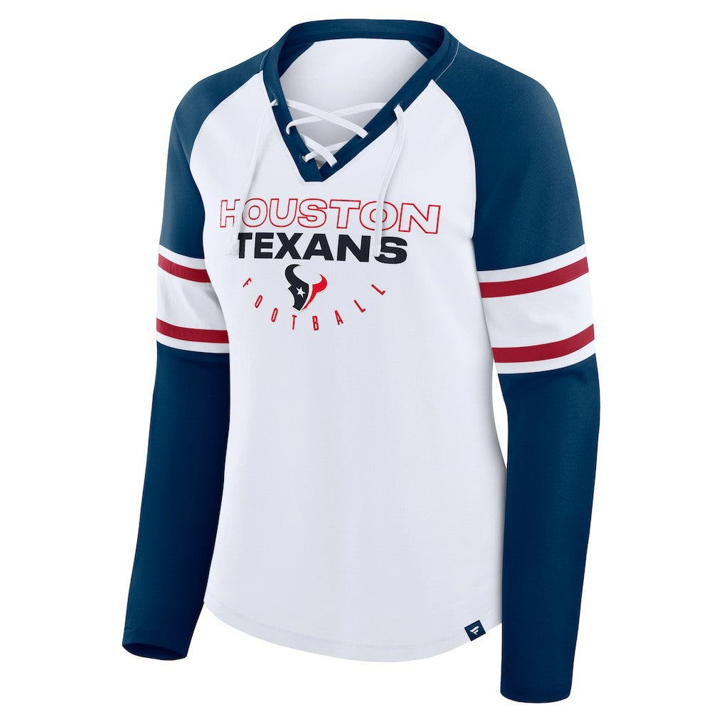 Women's Redzone Blitz Package Raglan Lace-Up V-Neck Long Sleeve T-Shirt - Houston Texans T-shirts