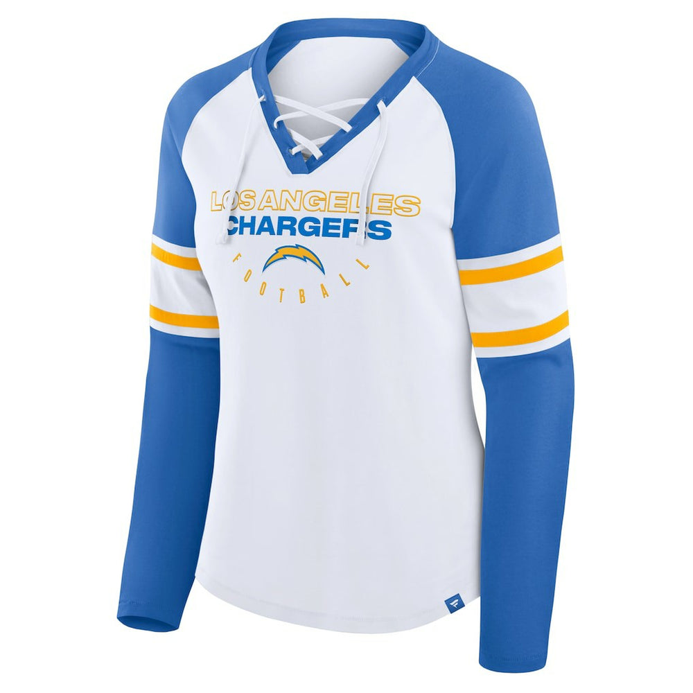 Women's Redzone Blitz Package Raglan Lace-Up V-Neck Long Sleeve T-Shirt - Los Angeles Chargers T-shirts