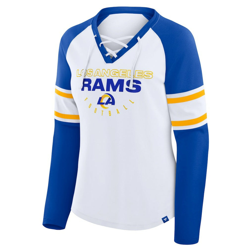 Women's Redzone Blitz Package Raglan Lace-Up V-Neck Long Sleeve T-Shirt - Los Angeles Rams T-shirts
