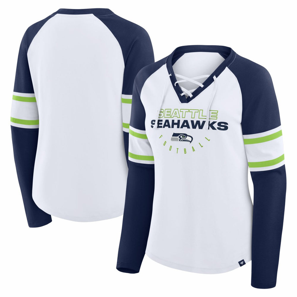 Women's Redzone Blitz Package Raglan Lace-Up V-Neck Long Sleeve T-Shirt - Seattle Seahawks T-shirts