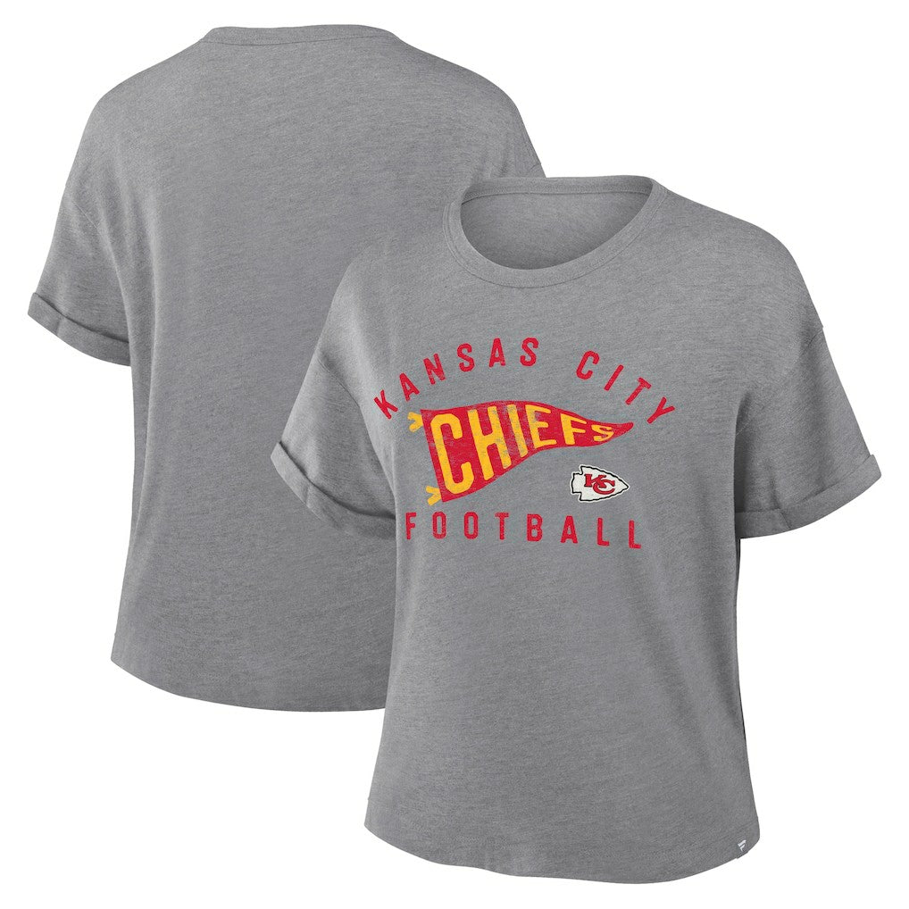 Women's Pennant Wave Tribute Tri-Blend Boxy T-Shirt - Kansas City Chiefs T-shirts