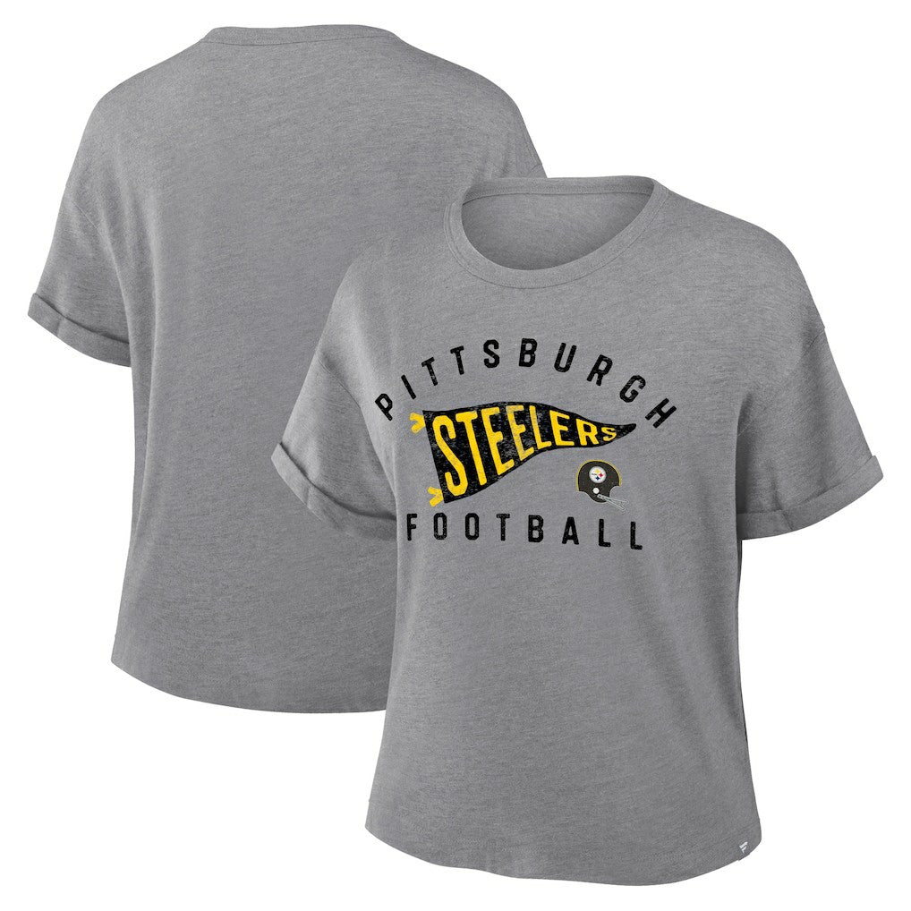 Women's Pennant Wave Tribute Tri-Blend Boxy T-Shirt - Pittsburgh Steelers T-shirts
