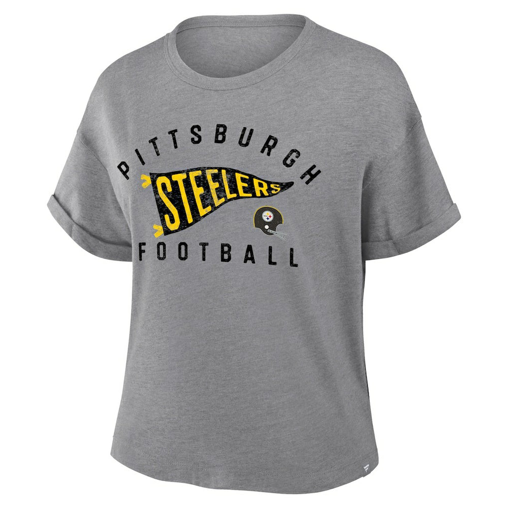 Women's Pennant Wave Tribute Tri-Blend Boxy T-Shirt - Pittsburgh Steelers T-shirts