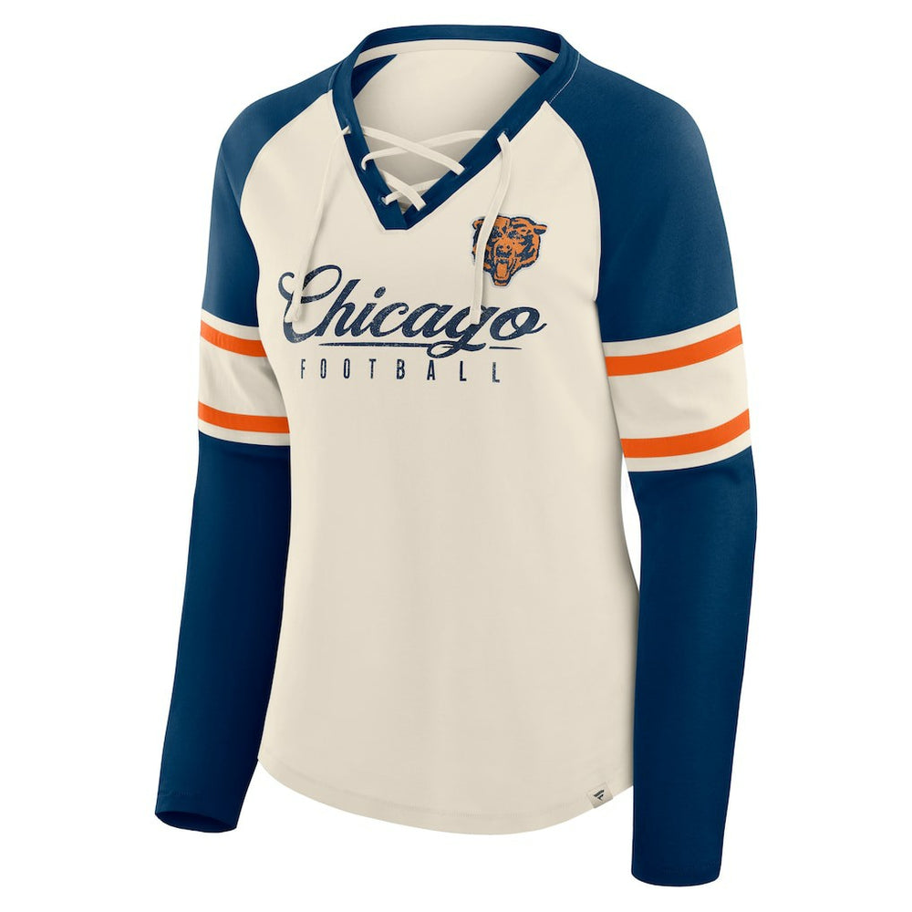 Women's Hometown Gridiron Hero Raglan Lace-Up V-Neck Long Sleeve T-Shirt - Chicago Bears T-shirts