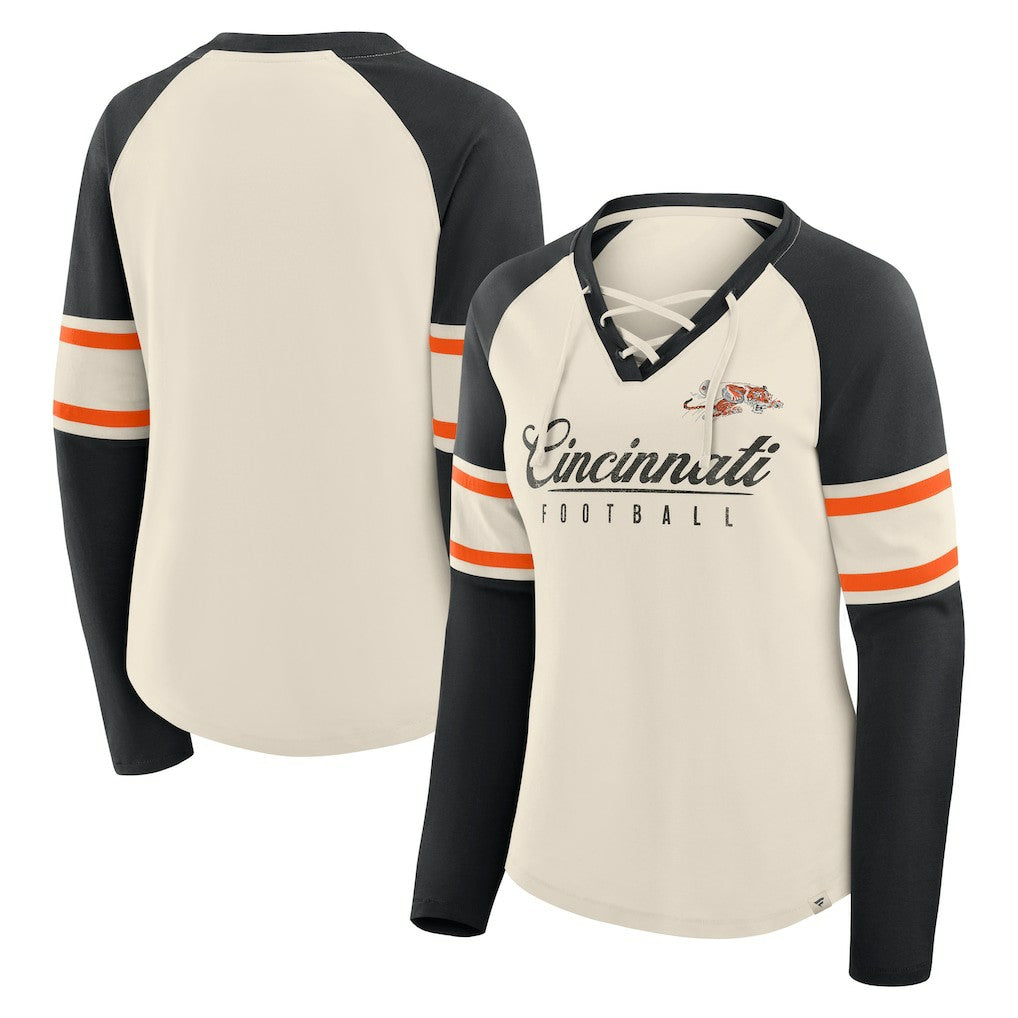 Women's Hometown Gridiron Hero Raglan Lace-Up V-Neck Long Sleeve T-Shirt - Cincinnati Bengals T-shirts