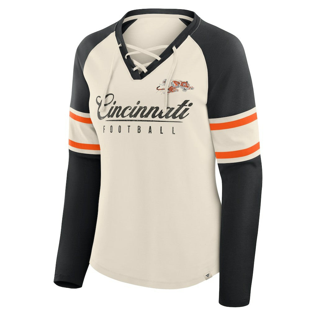 Women's Hometown Gridiron Hero Raglan Lace-Up V-Neck Long Sleeve T-Shirt - Cincinnati Bengals T-shirts