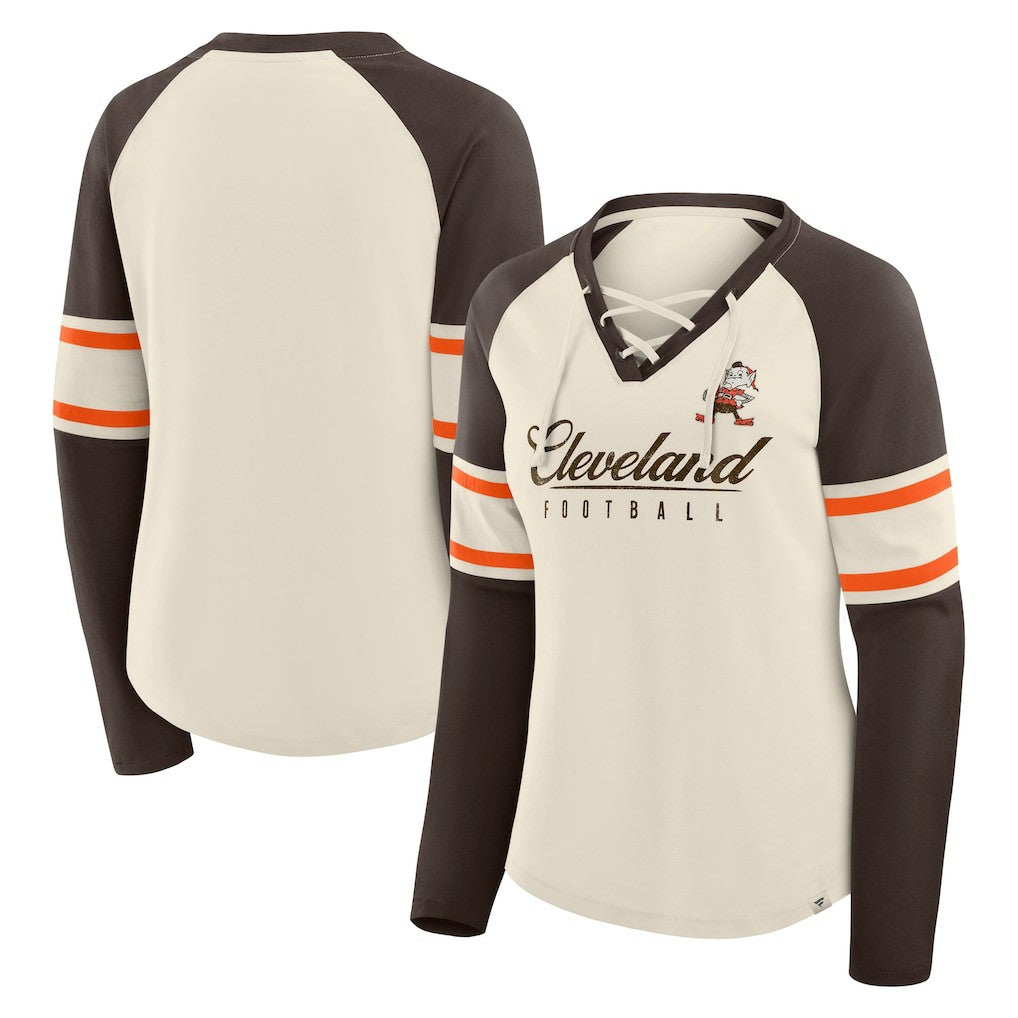 Women's Hometown Gridiron Hero Raglan Lace-Up V-Neck Long Sleeve T-Shirt - Cleveland Browns T-shirts