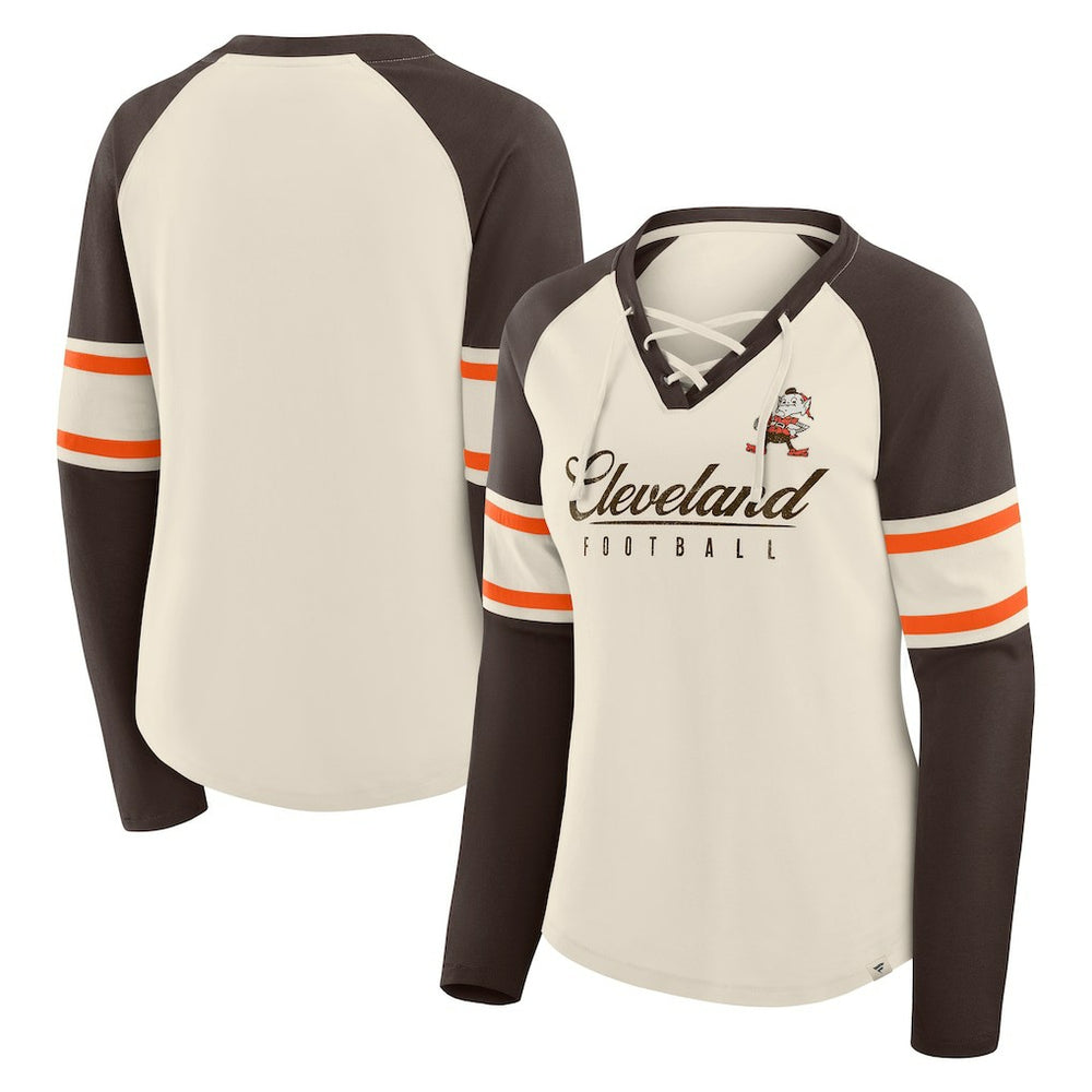 Women's Hometown Gridiron Hero Raglan Lace-Up V-Neck Long Sleeve T-Shirt - Cleveland Browns T-shirts