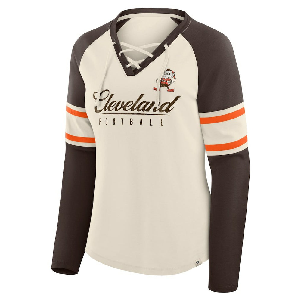 Women's Hometown Gridiron Hero Raglan Lace-Up V-Neck Long Sleeve T-Shirt - Cleveland Browns T-shirts
