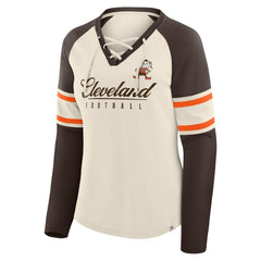 Women's Hometown Gridiron Hero Raglan Lace-Up V-Neck Long Sleeve T-Shirt - Cleveland Browns T-shirts