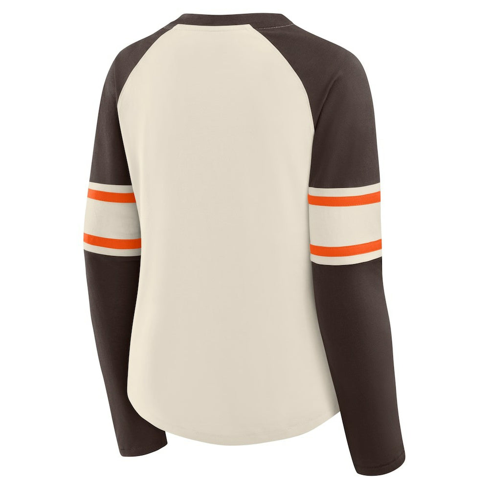 Women's Hometown Gridiron Hero Raglan Lace-Up V-Neck Long Sleeve T-Shirt - Cleveland Browns T-shirts